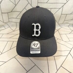 '47 Brand Boston Red Sox Hat OSFA Black MLB Captain Snapback Flat Brim Cap